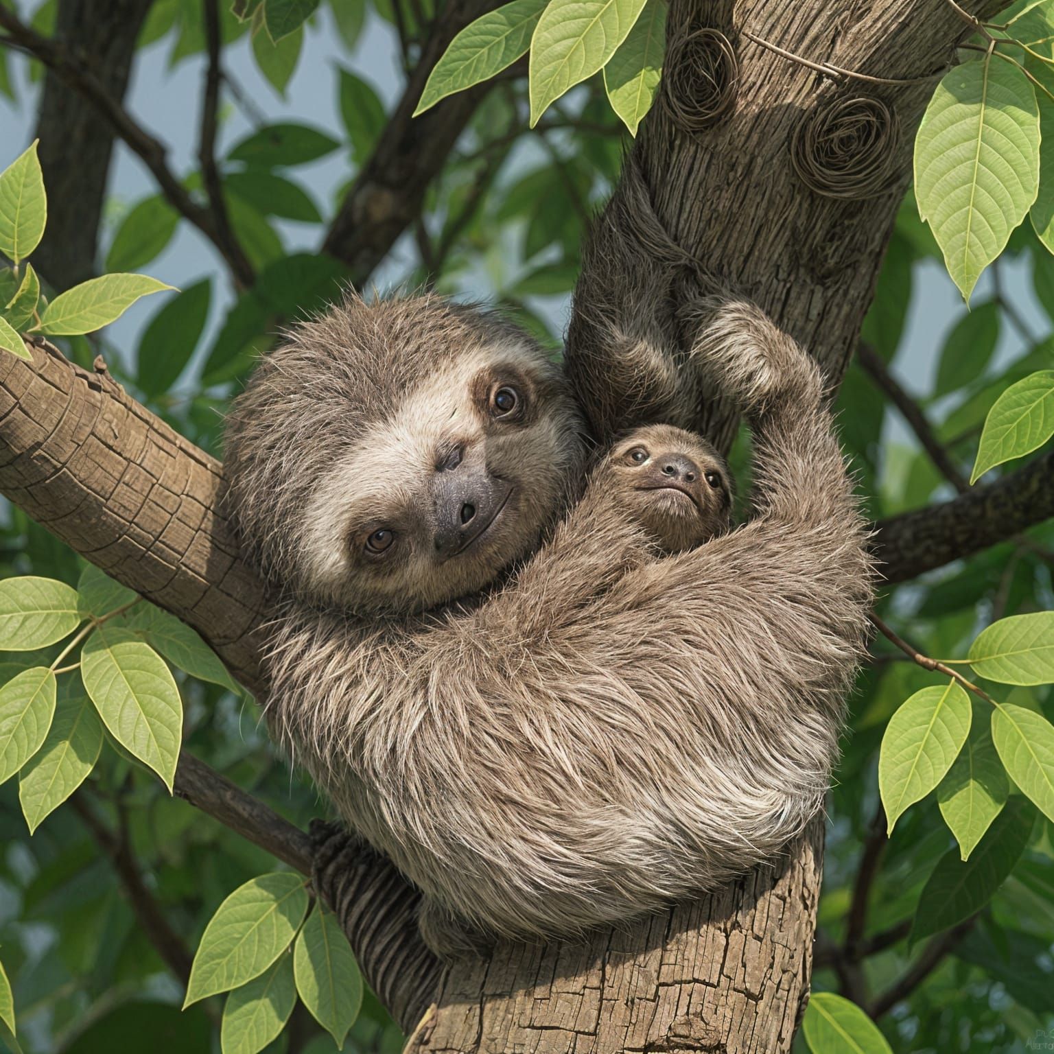 Sloth in Tree Top Pose