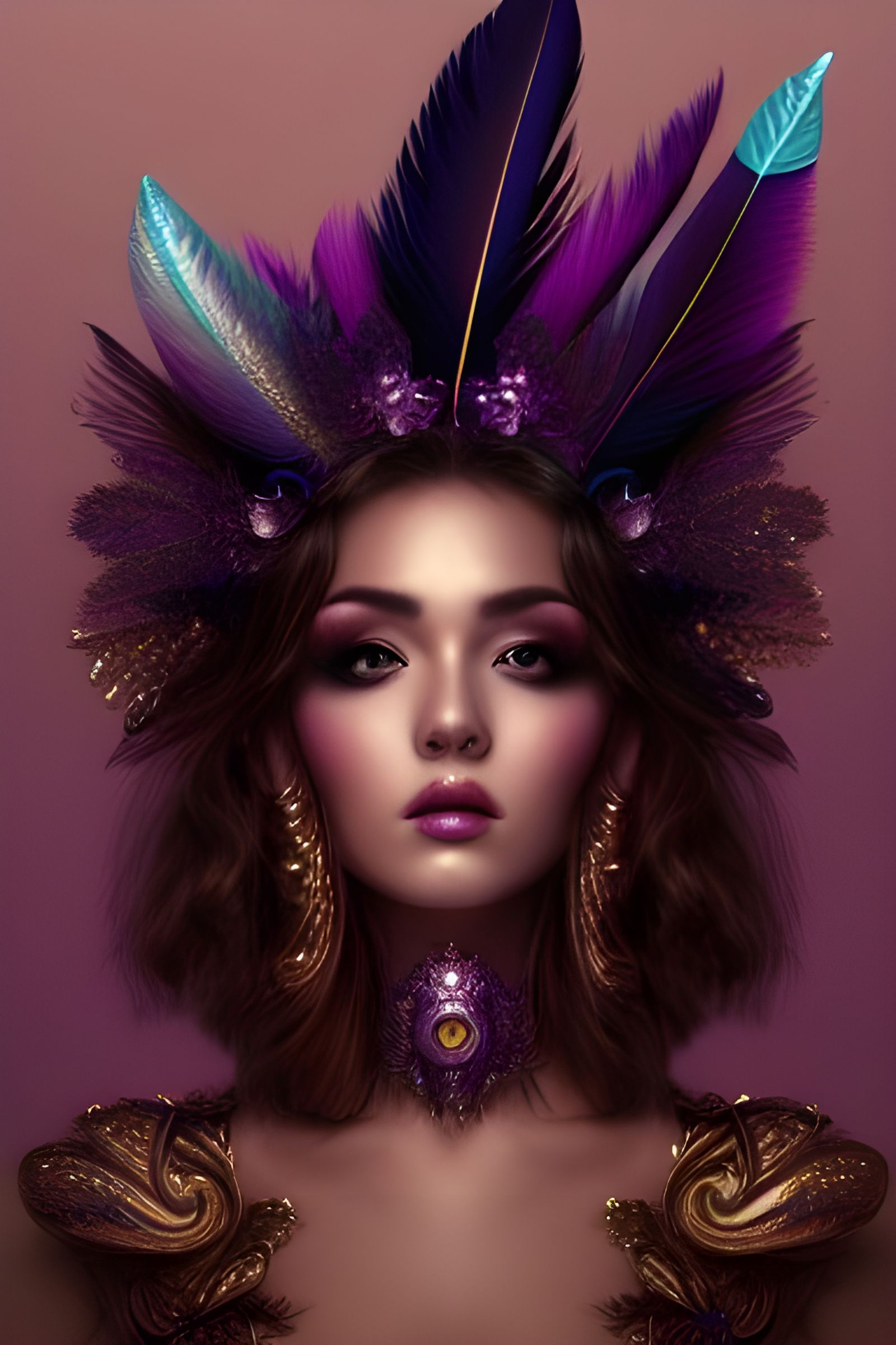 Glittering Woman with Gold Breastplate, Digital Art