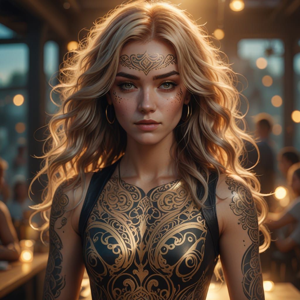 Golden Haired Girl with Tattoo in Digital Art