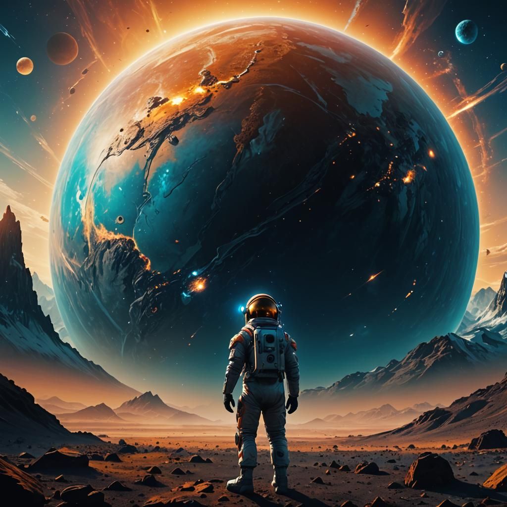 Astronaut on Distant Planet in Sci-Fi Digital Art