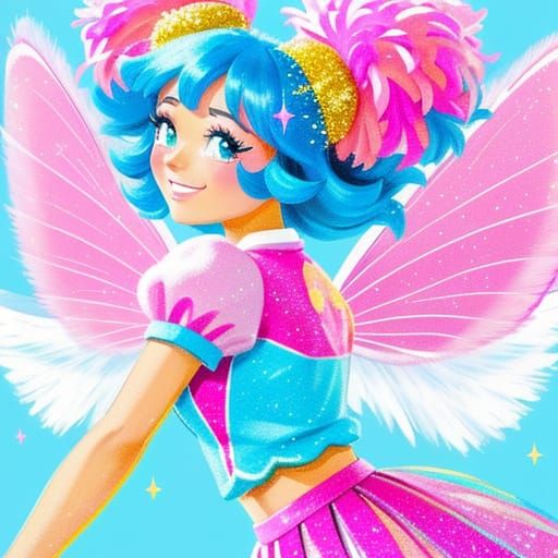 Vibrant Fauvist Fairy Cheerleader in Whimsical Fantasy Scene