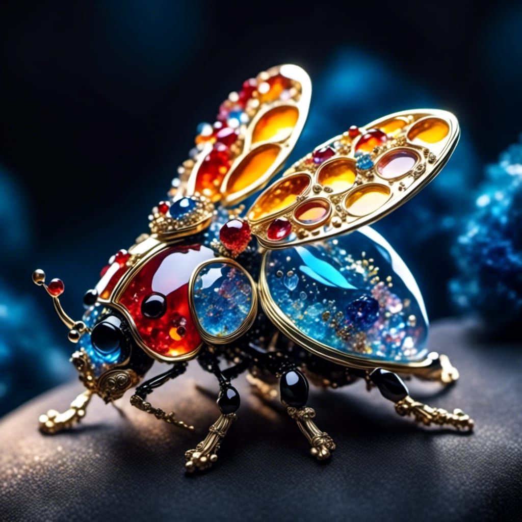 Crystal Steampunk Ladybug in Flight