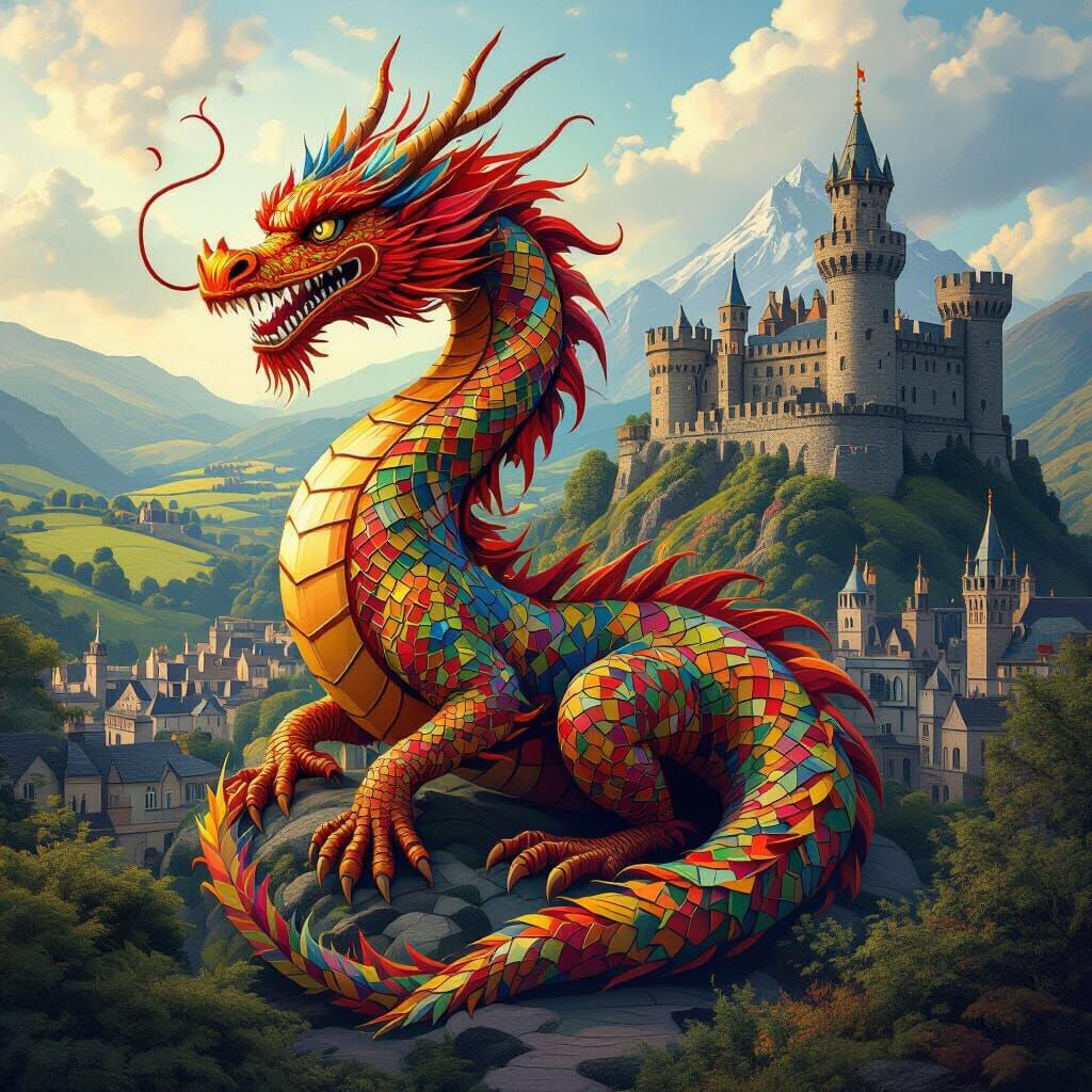 Welsh Dragon Portrait Woven from Welsh Landscapes