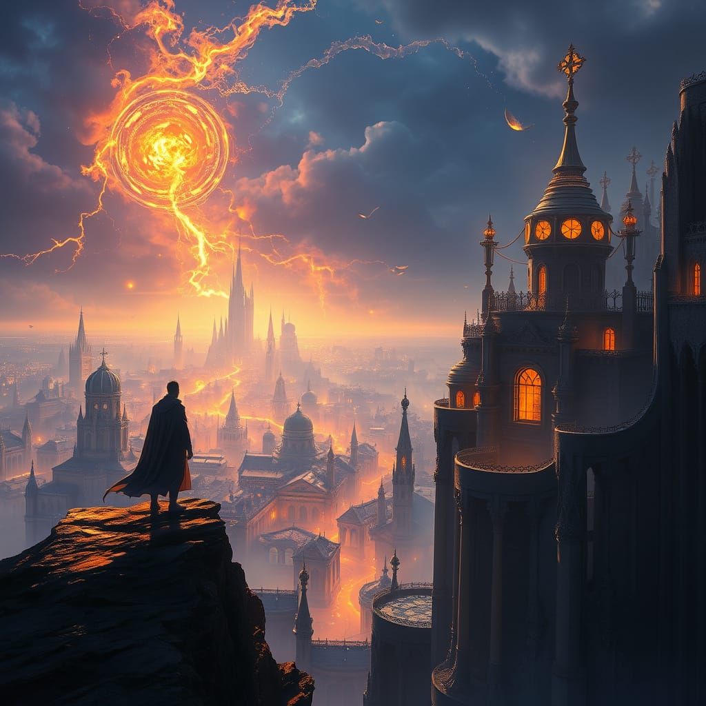 Ethereal Cityscape in Golden Light