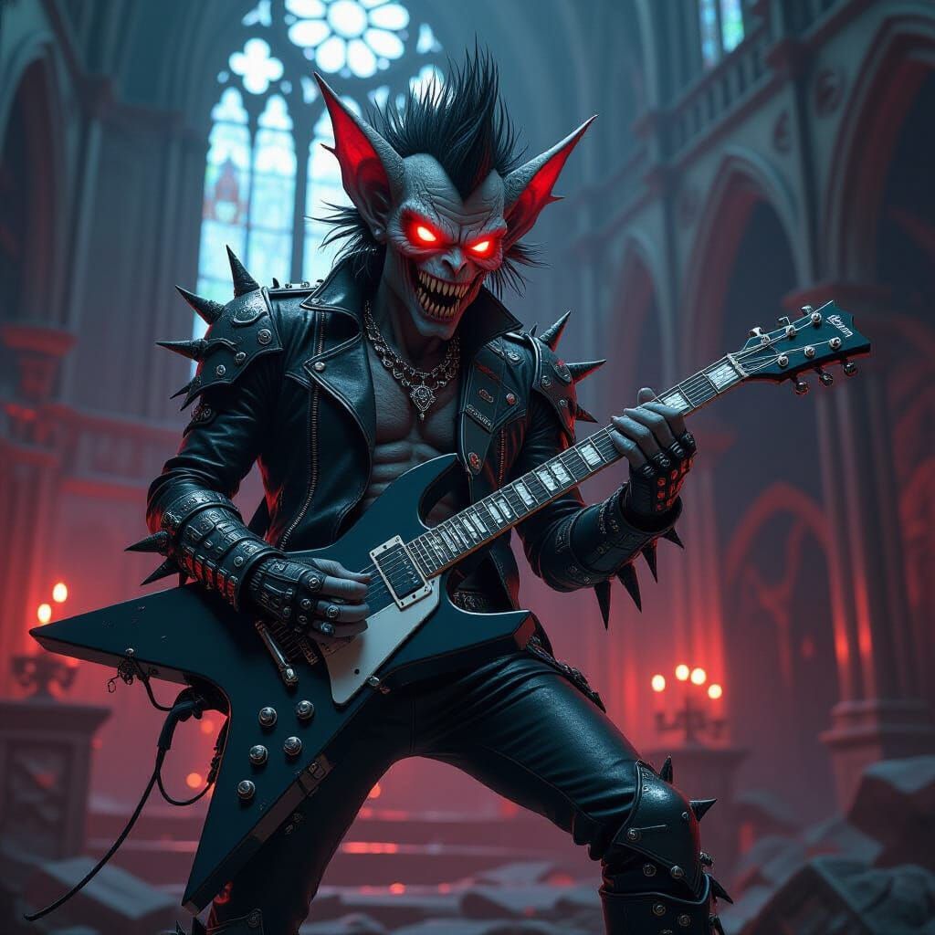 Demonic Gremlin Rockstar Shredding Guitar in Cathedral