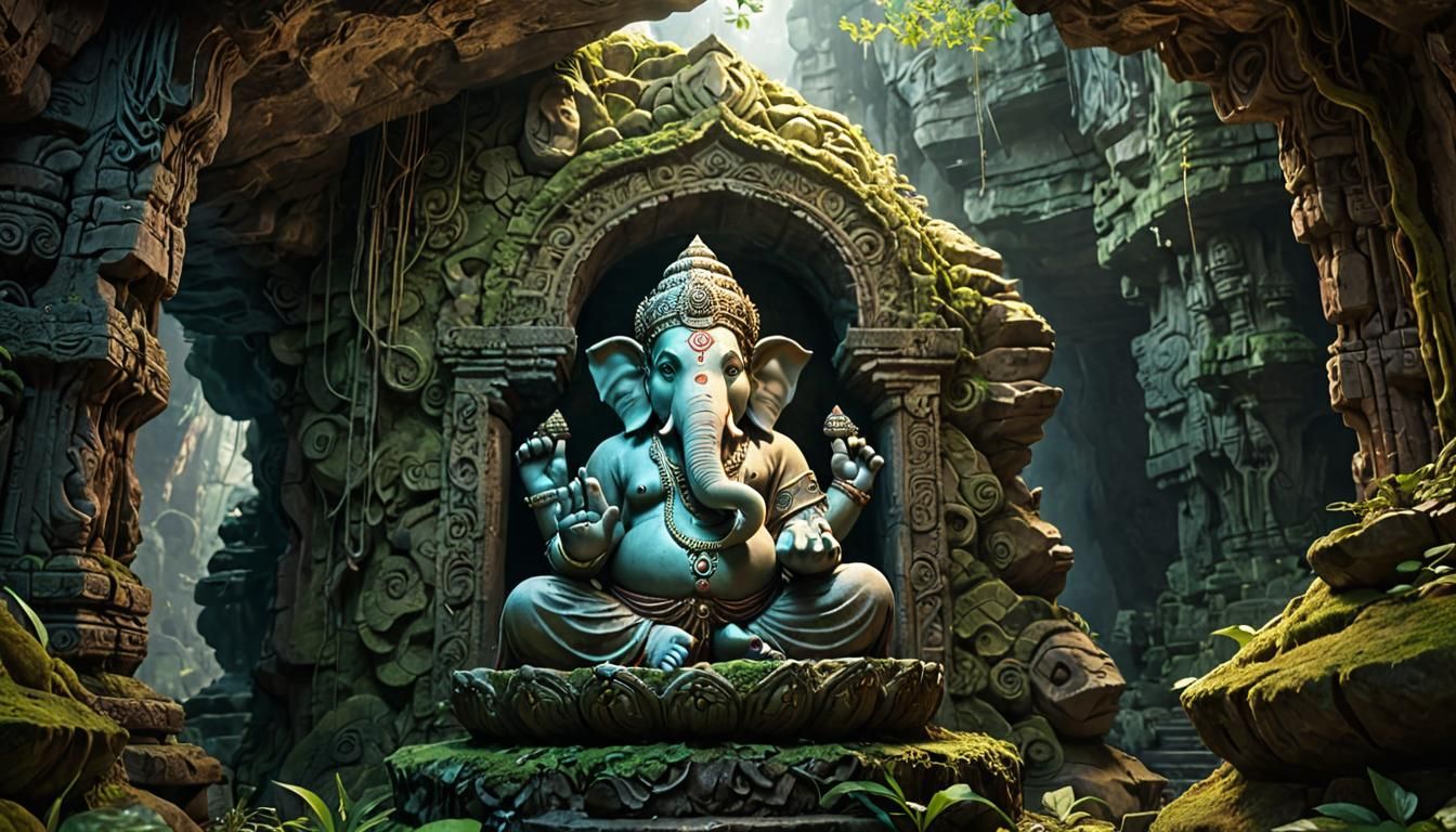 Mystical Cave Idol of Ganesha in Fantasy Realism