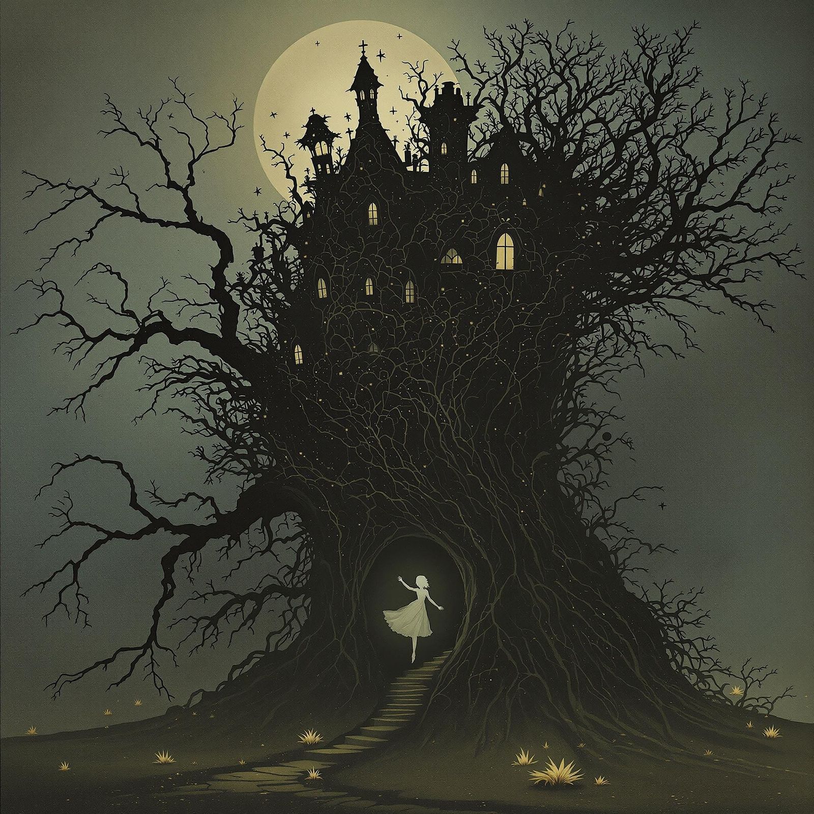 Mysterious Girl Escapes Haunted House Under Noctilucent Nigh...