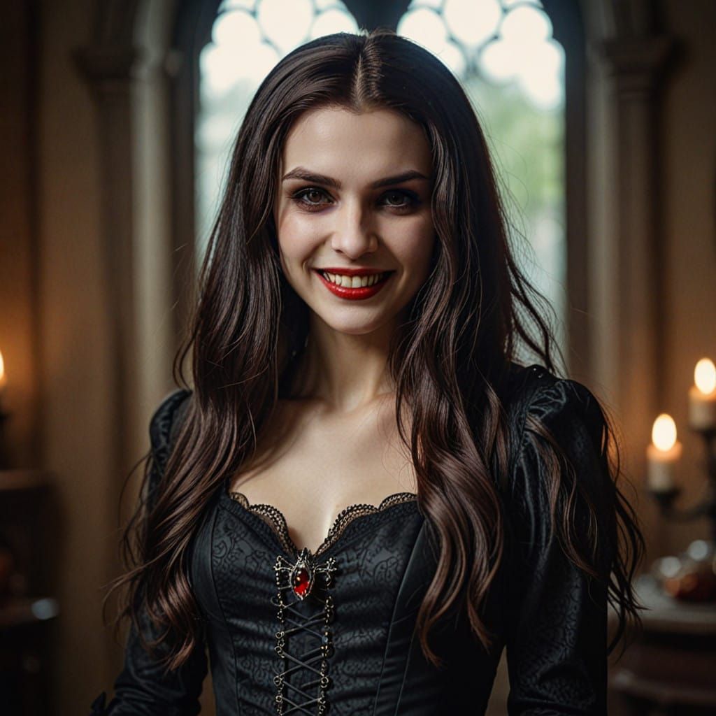 Ethereal Vampire Goddess in Dark Gothic Elegance
