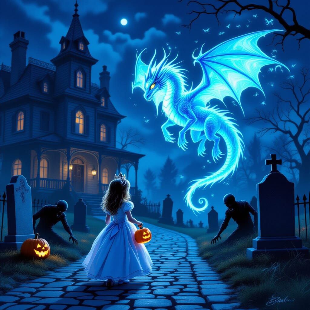 Halloween Princess with Spirit Dragon and Zombies