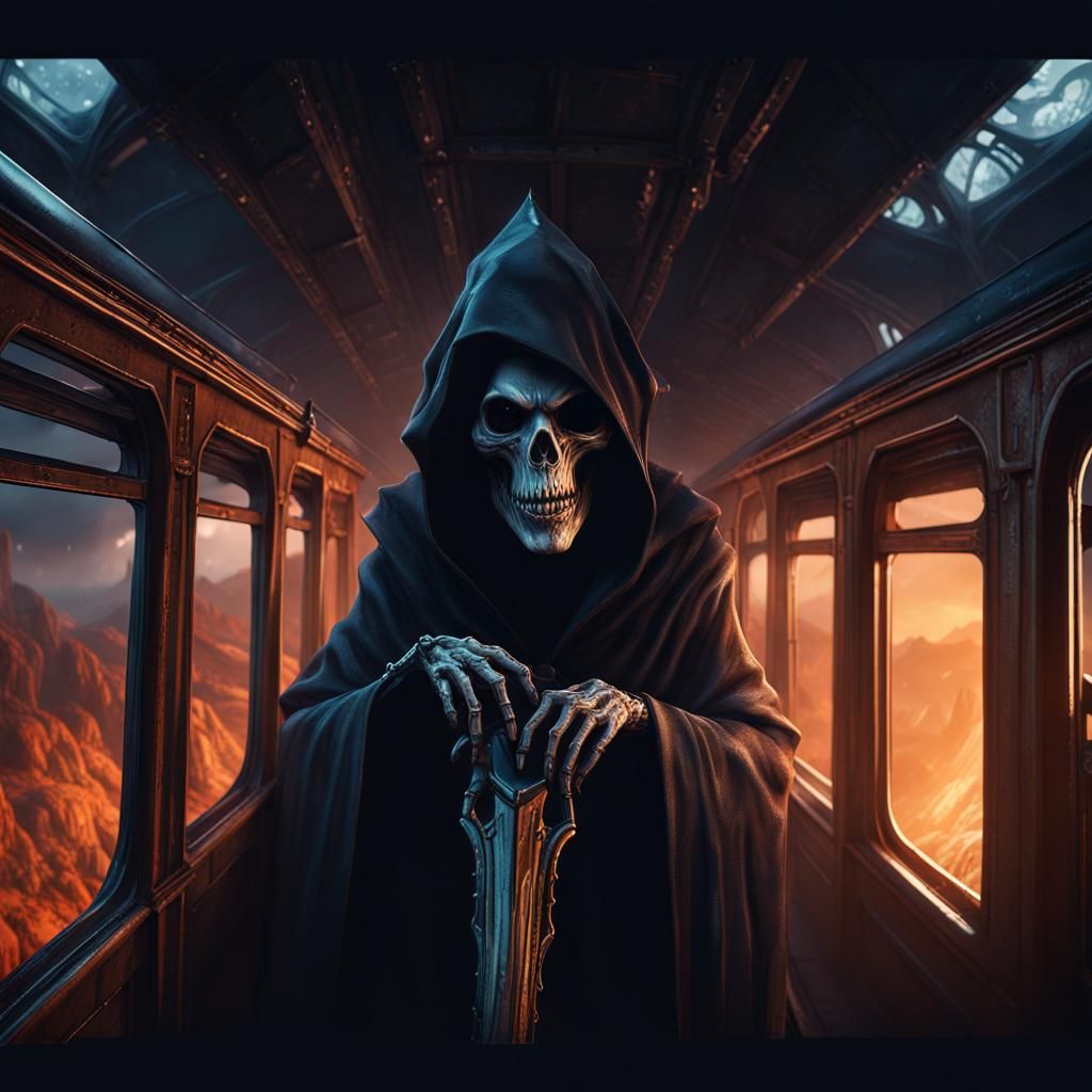 Grim Reaper's Midnight Train Ride: Fantasy Concept Art