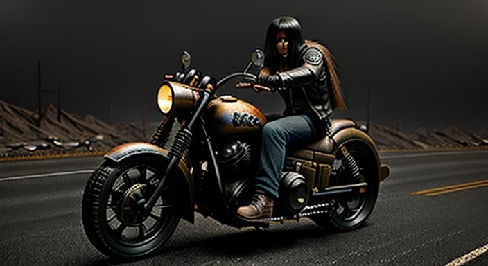 Dystopian Motorcycle Gang on Apocalyptic Road