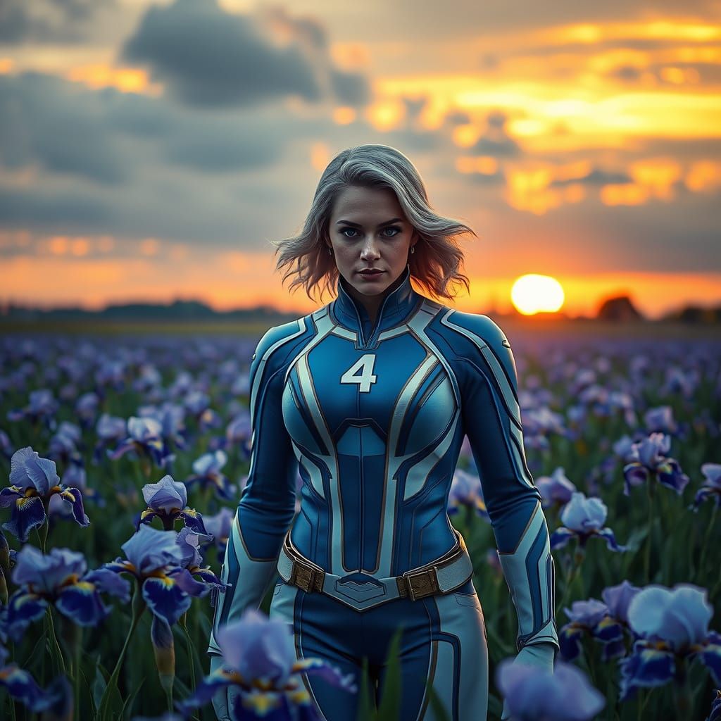 Fantastic Four's Susan Storm in a Field of Vibrant Irises at...