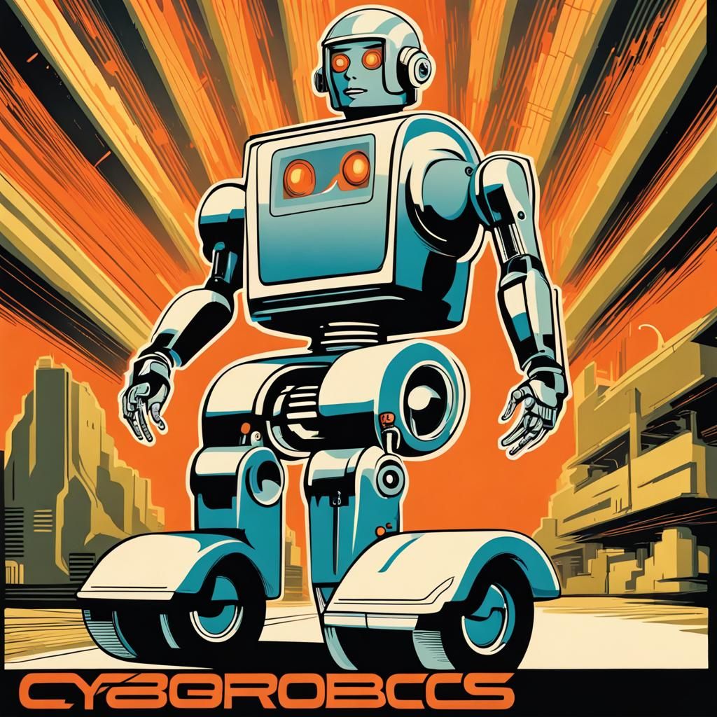 Retro Cyborg Robot on Wheels Poster