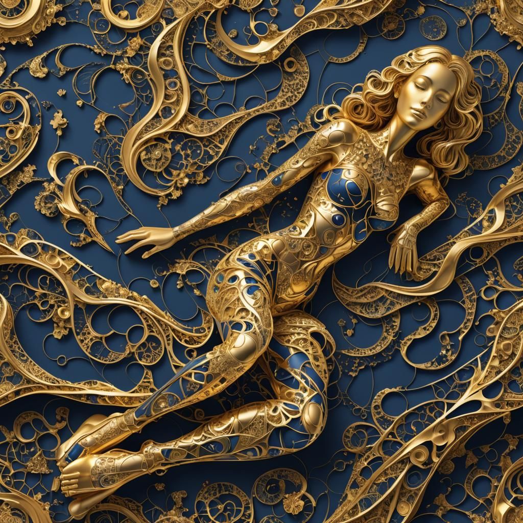 Golden Model Reclining in Abstract Fractal Design