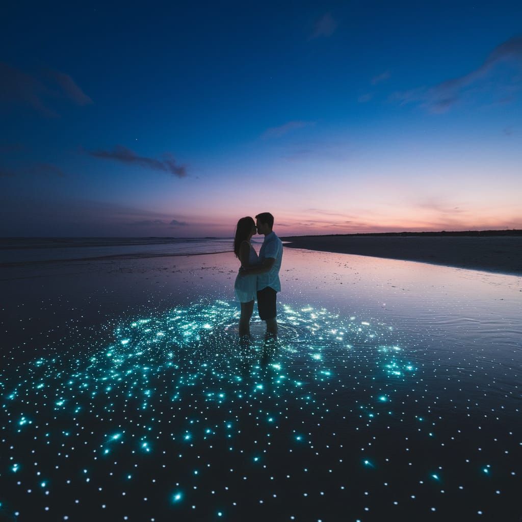 Couple Dances in Ethereal Beach Scene at Dawn