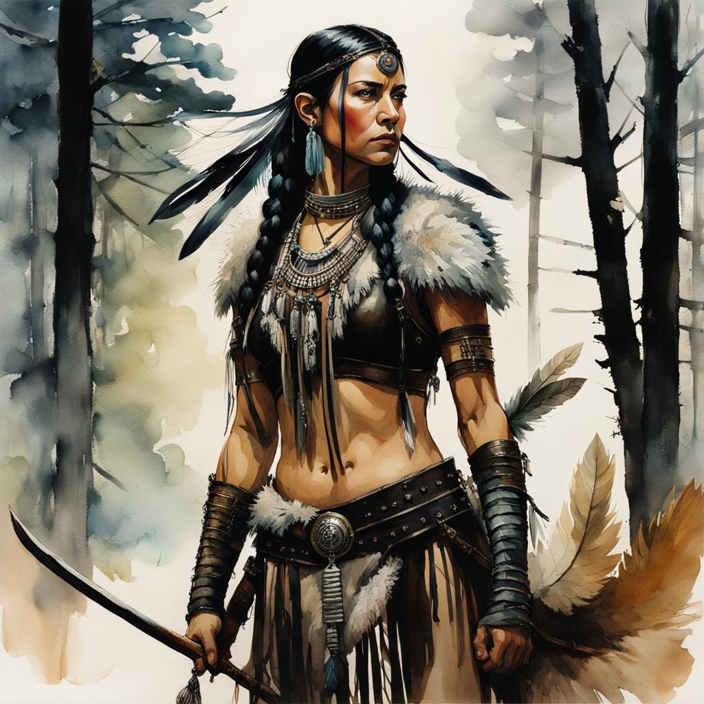 Native American Warrior Goddess in Watercolor