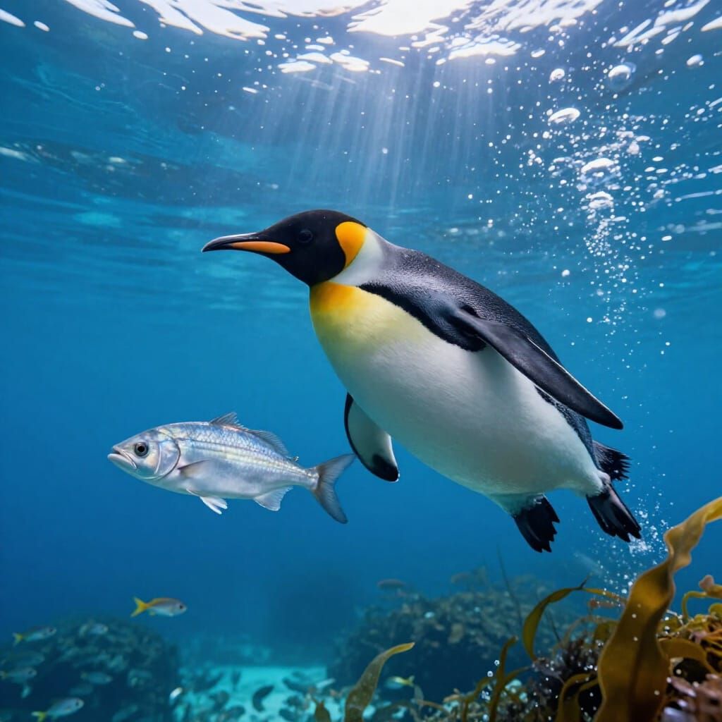 King Penguin Chasing Fish Underwater Wildlife Photography
