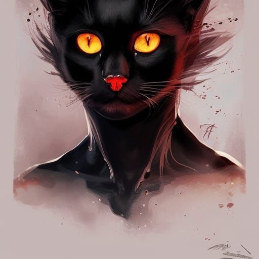 Heartbroken Black Cat Portrait in Hyperdetailed Style