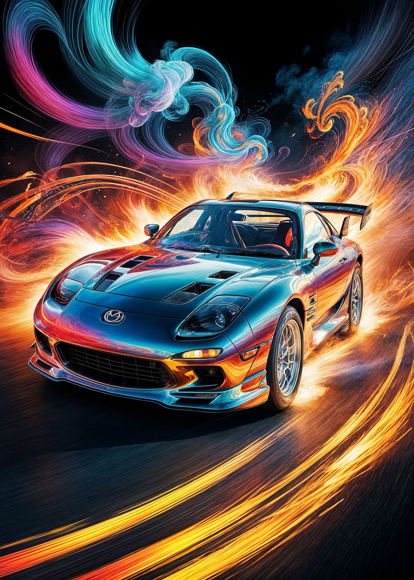 Futuristic Mazda RX-7 in Psychedelic Art Style