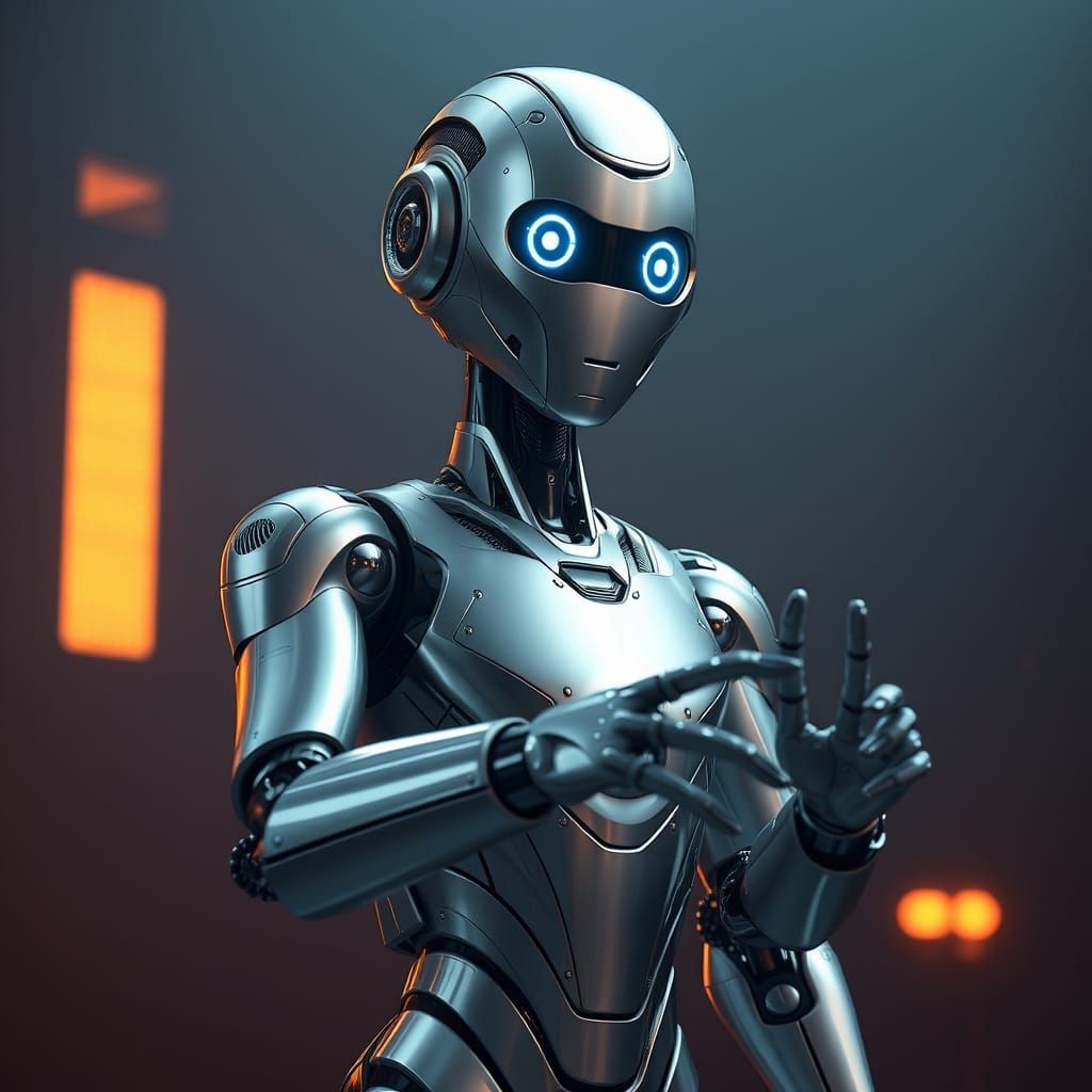 Cyberpunk Humanoid Robot in High-Tech Environment