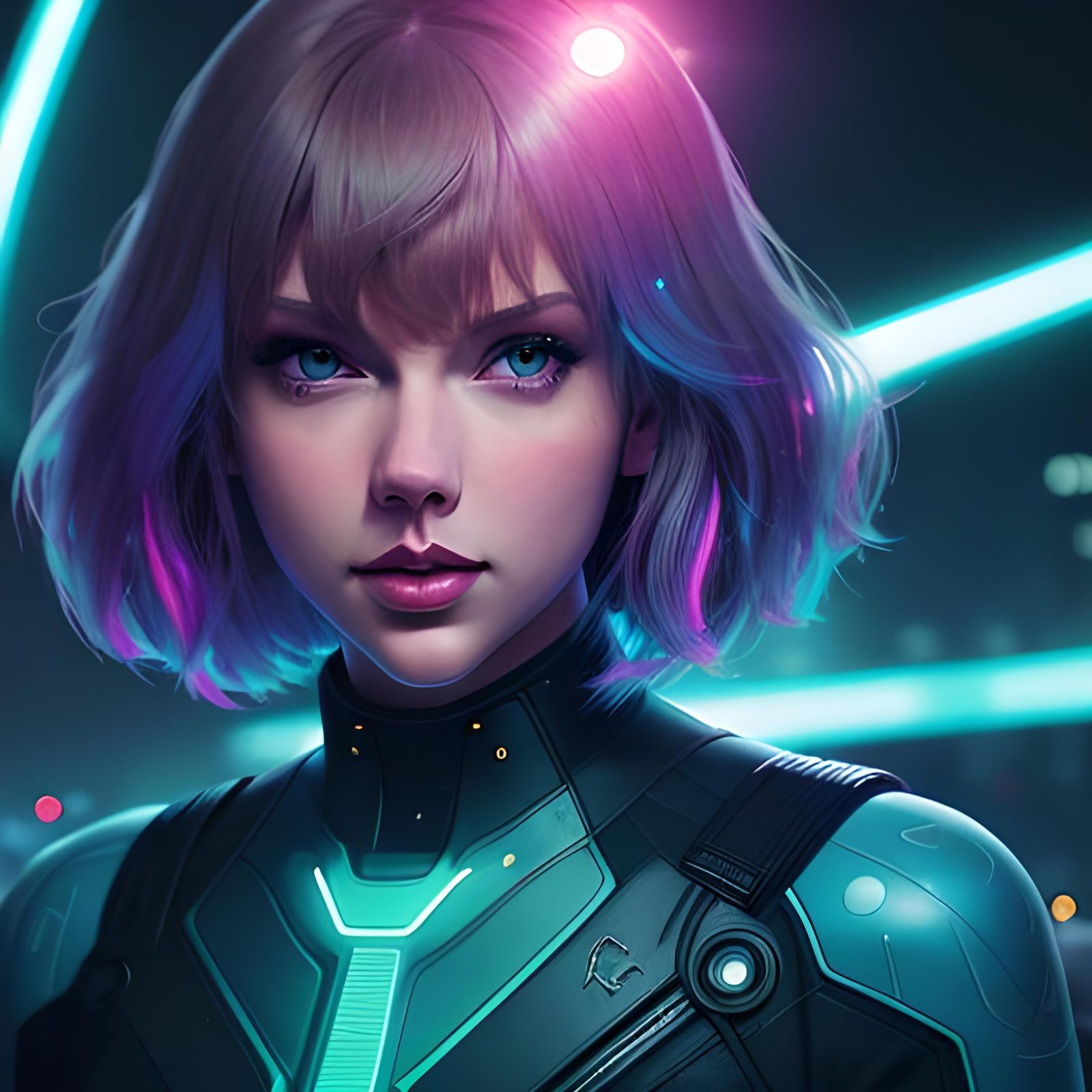 Taylor Swift Close-up in Cyberpunk 2099 Style