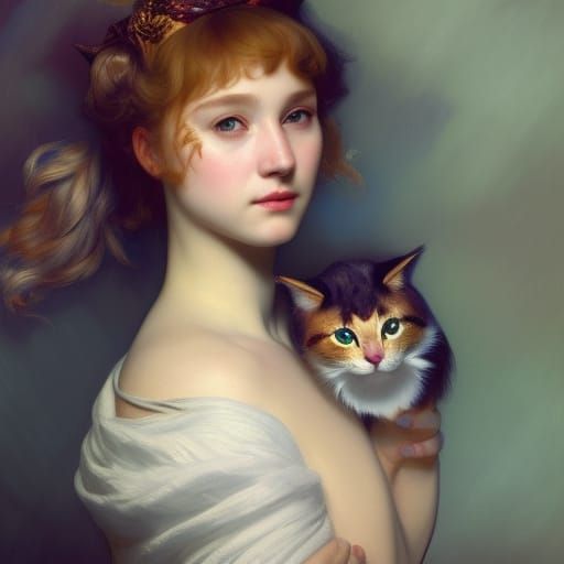 Girl with Toy Cat, Detailed Portrait