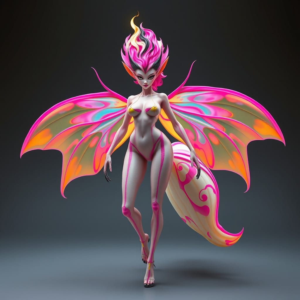 Surreal Foxlike Demoness with Insectoid Features and Iridesc...