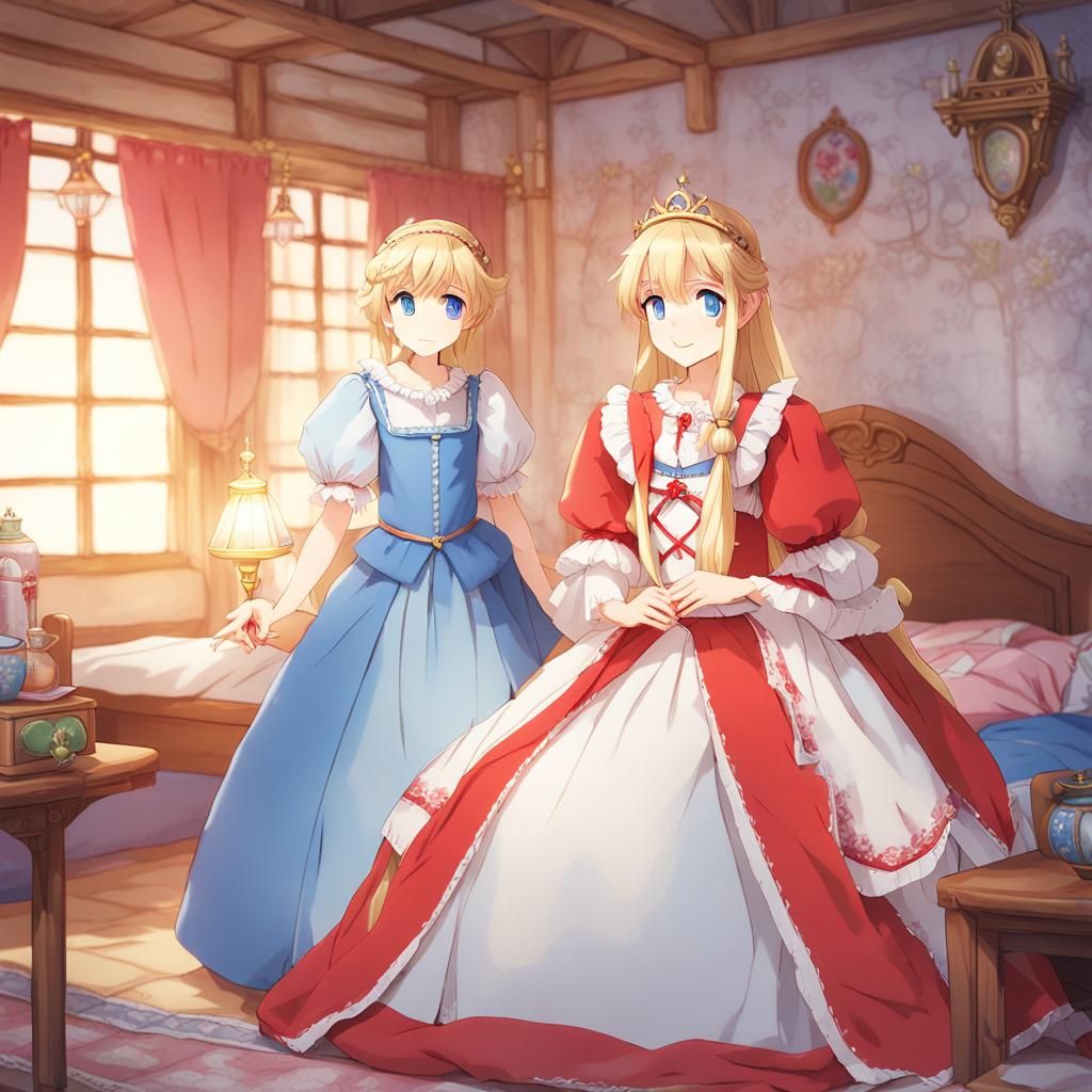 Anime Princess Dressed by Maid in Pastel Colors