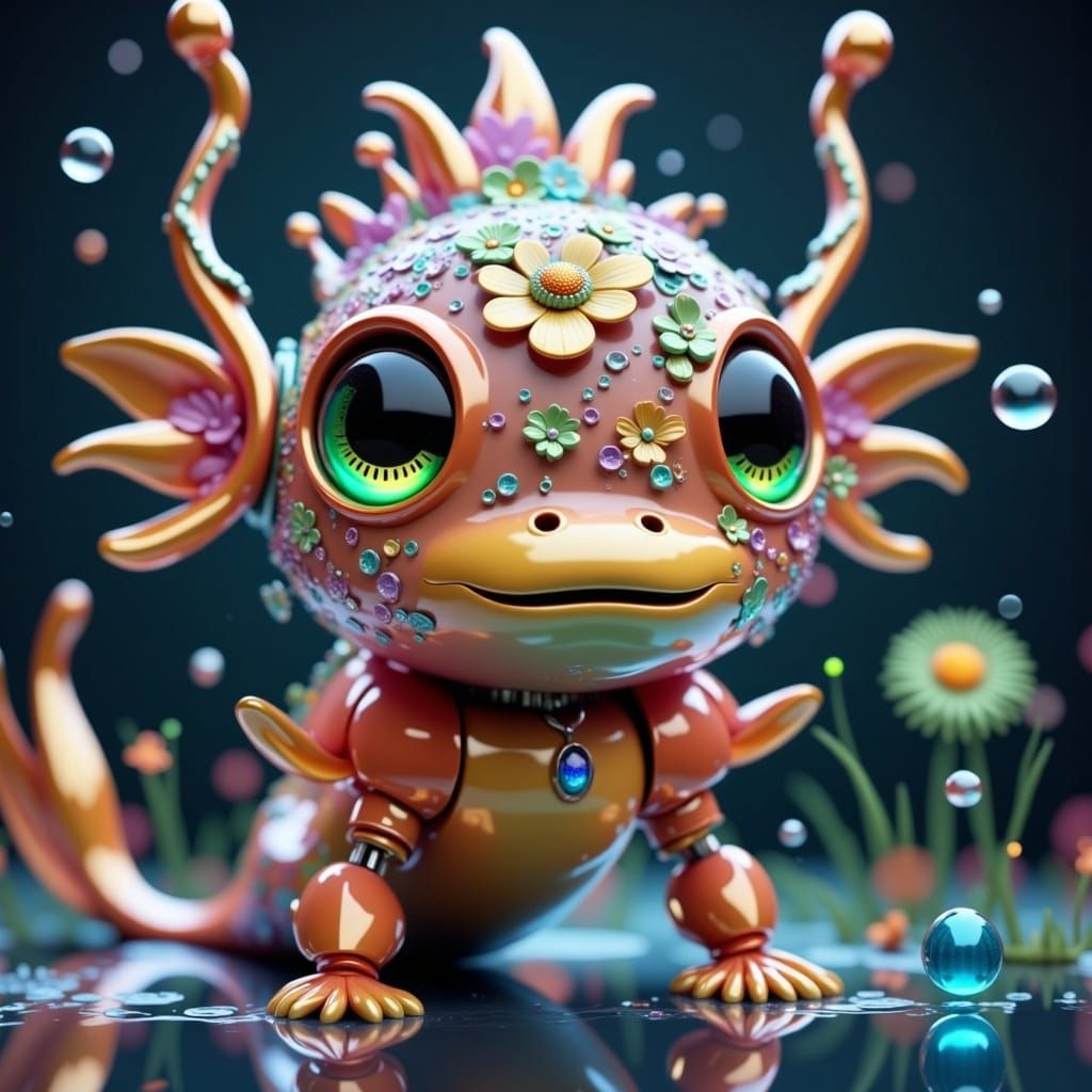 Cute Robot Loch Ness Monster in Enchanted Style