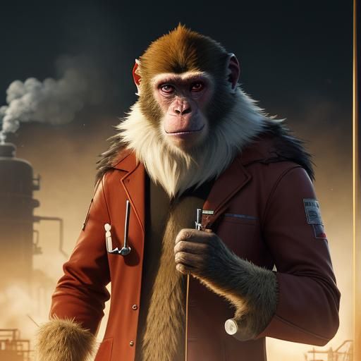 Monkey Scientist in Lab Coat Digital Art