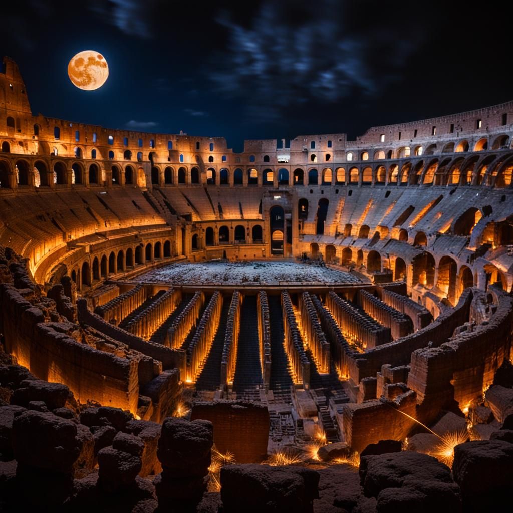 Colosseum Under Fireworks in Professional Photography Style