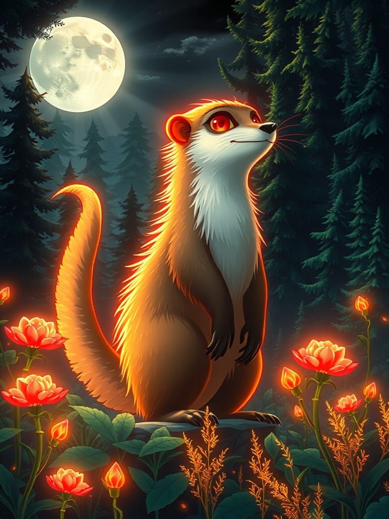 Neon Mongoose in Mystical Forest, Anime Style