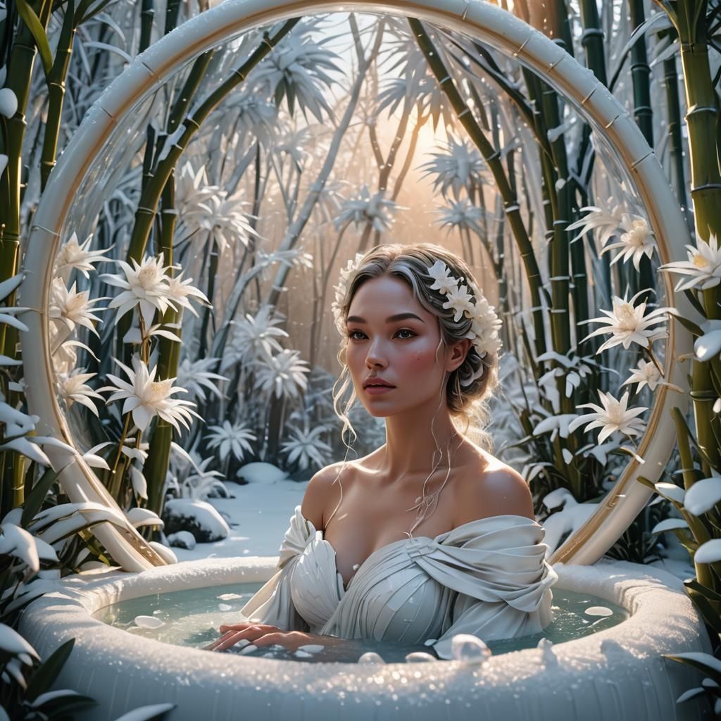 Snow Globe Spa with Humanoid Woman, Hyperdetailed Art