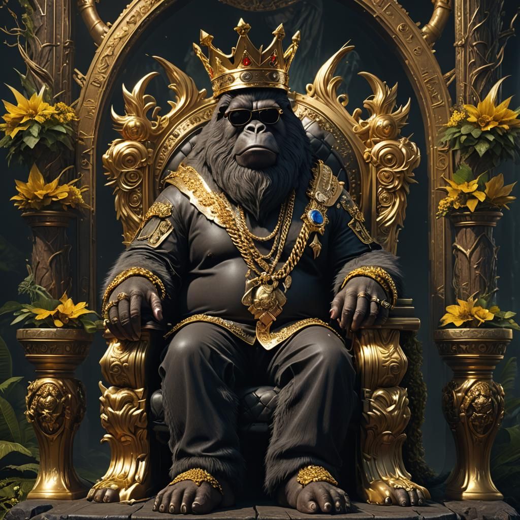 Bigfoot as Biggie Smalls on Throne: Detailed Matte Painting