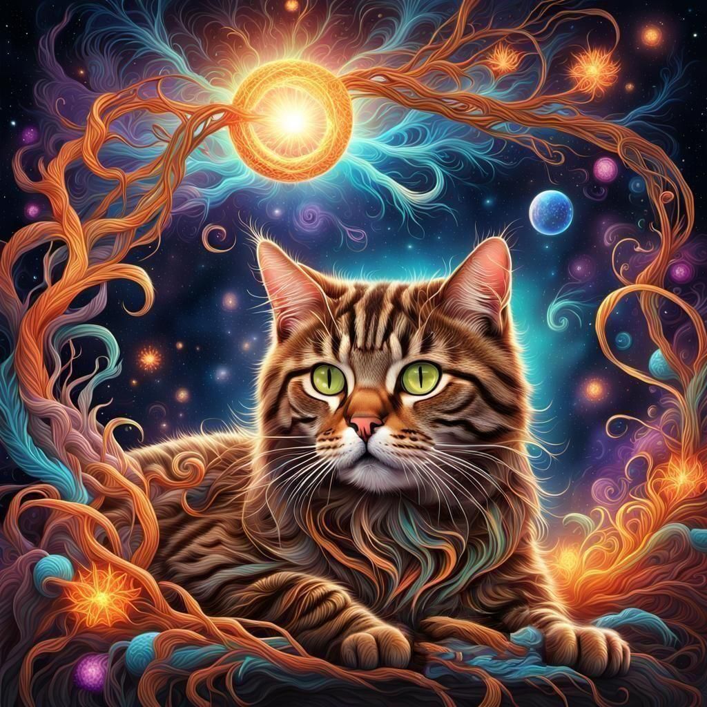 Ethereal Brown Tabby Cat in Cosmic Setting