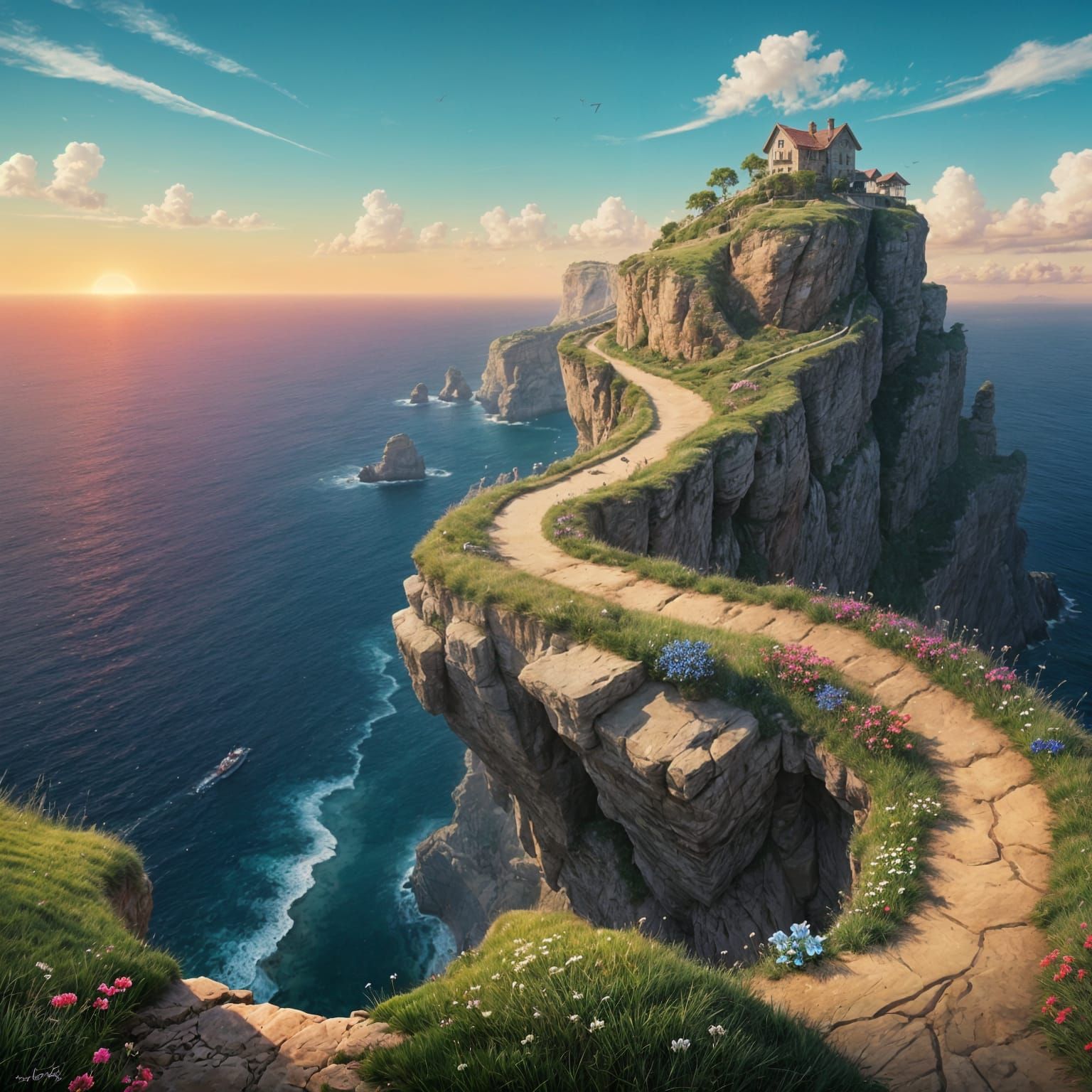 Peaceful Coastal Retreat in a Mixed-Media Masterpiece