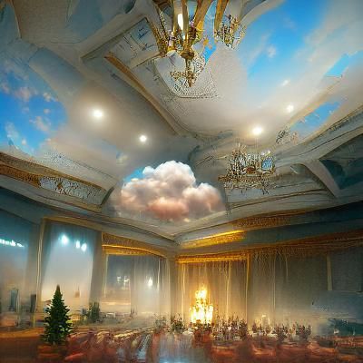 Ballroom in the Clouds: Hyperrealistic Digital Painting