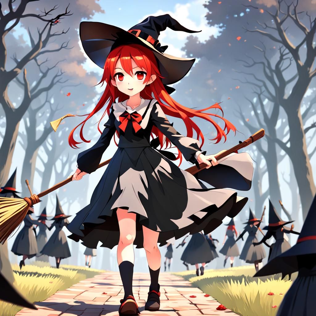 Red-Haired Witch Arriving at School: 3D Anime Art