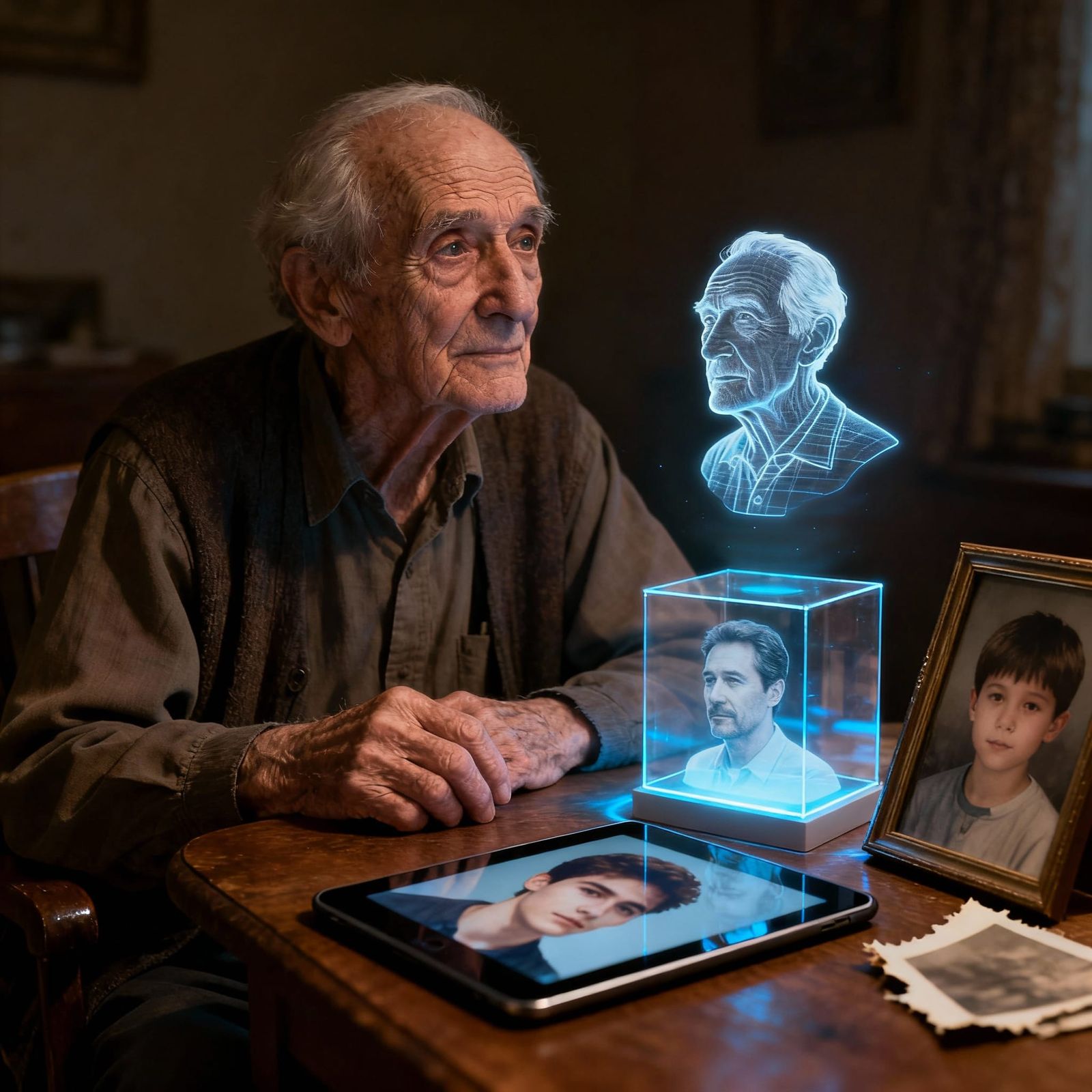 Generations of Man Reflected in Hyperrealistic Scene