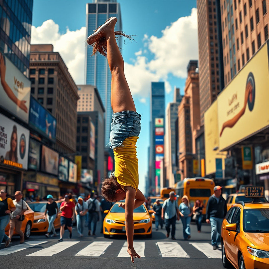 Girl's Handstand in New York, Digital Matte Painting