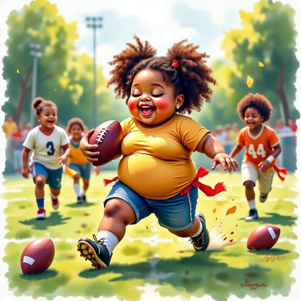 Joyful Black Girl Scores Touchdown in Flag Football Game