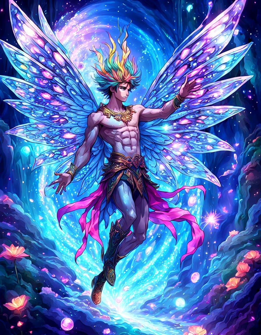 Divine Fairy Dances in Psychedelic Grotto: Manga Splash Art