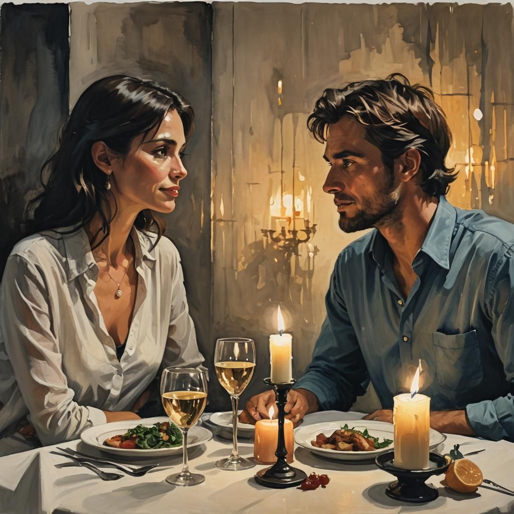 Expressionist Couple's Candlelit Dinner