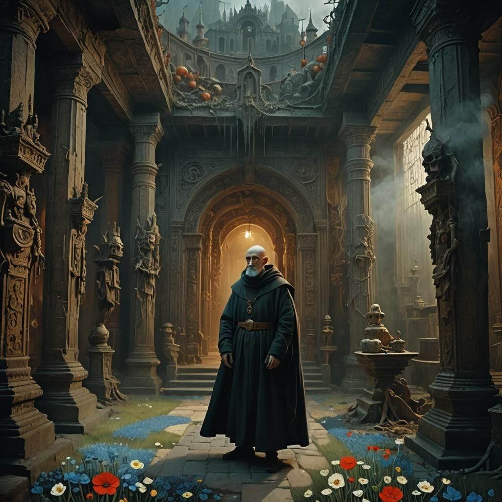 Monk in Surrealist Oil Painting
