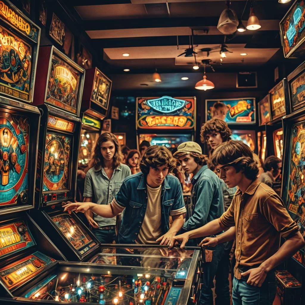 1970s Teenagers in Hyperrealistic Pinball Arcade