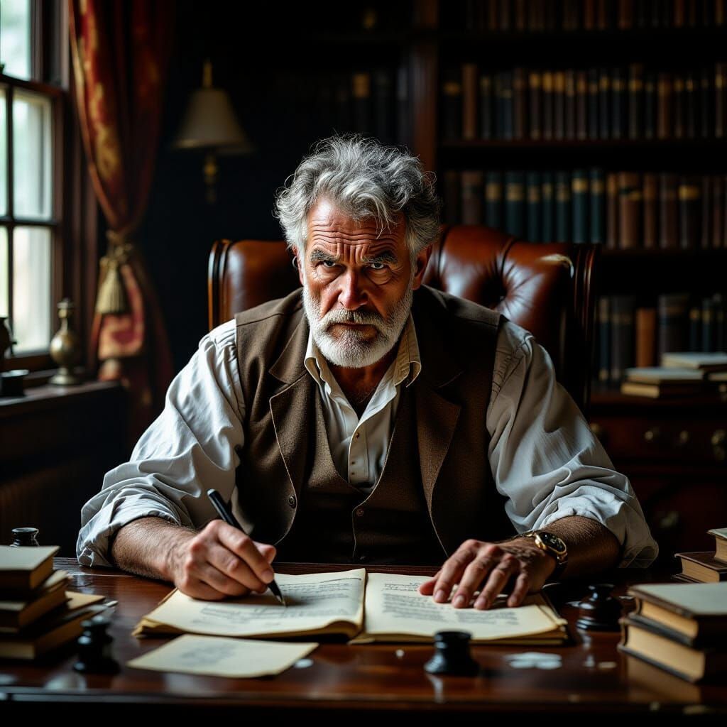 Elderly Writer in Dramatic Chiaroscuro Light