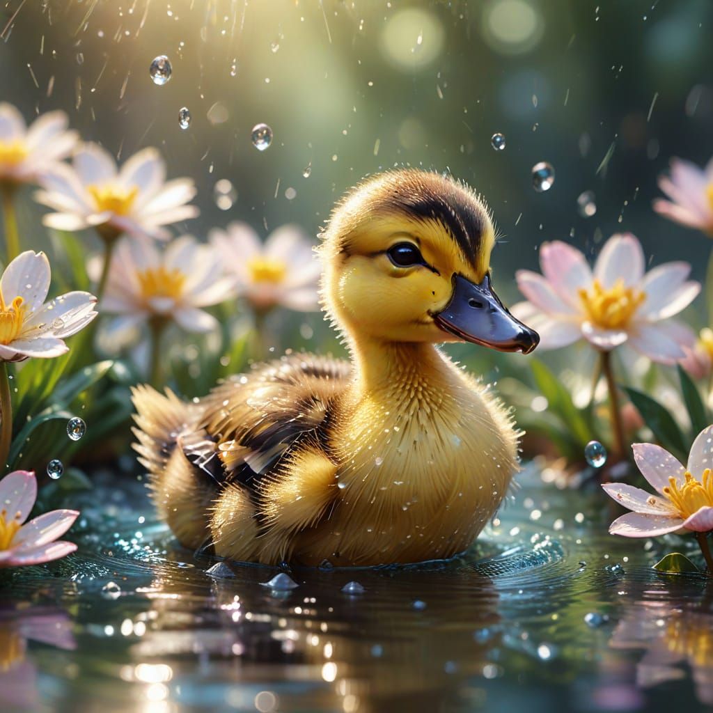 Playful Duckling in Dreamy Photorealistic Digital Painting