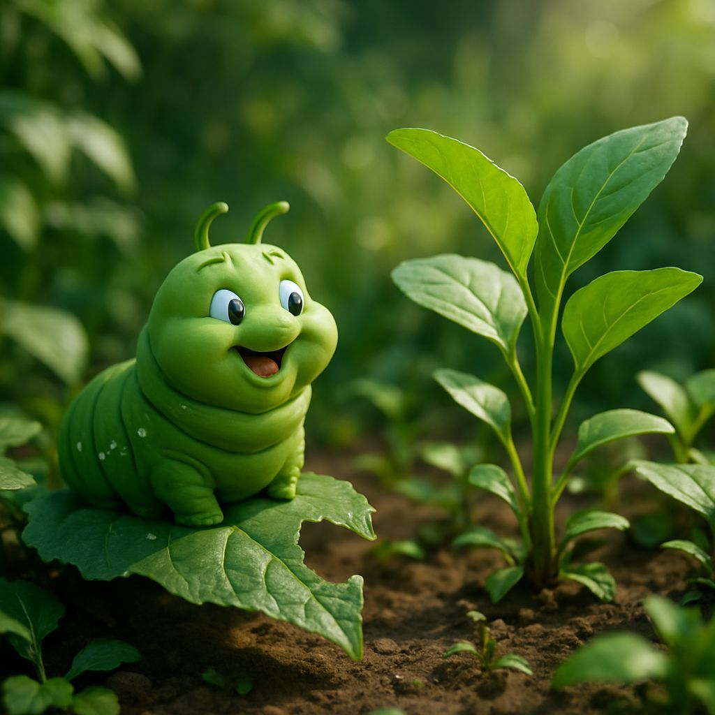 Excited Caterpillar Contemplates a Fresh Meal