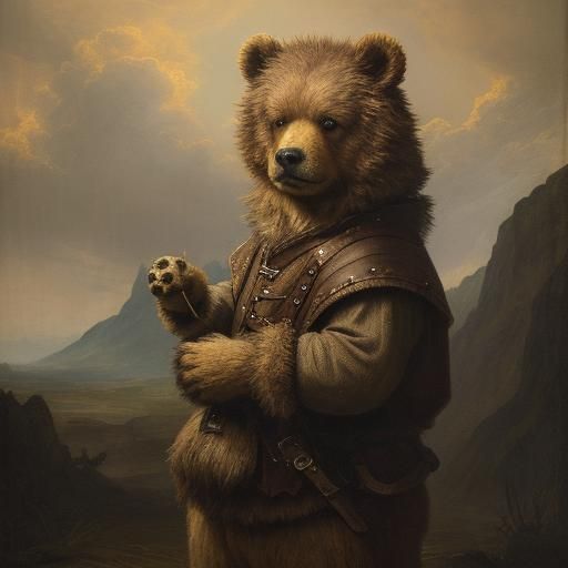 Teddy Bear Explorer in Baroque Oil Painting