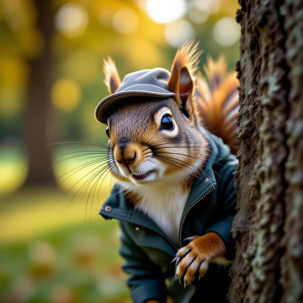 Clothed Squirrel Peeks into Frame: Wildlife Photography